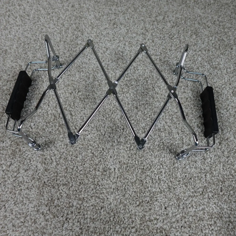 Expandable Chrome Accordion Trivet Silver Metal‎ Pot Holder with Black Handles